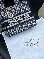 Женская сумка-шоппер Christian Dior Lady бело-синяя 015 Стильная с надписью Диор