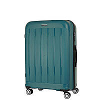 Дорожный средний полипропиленовый чемодан на 4 двойных колесах *лазурный* 70 литров