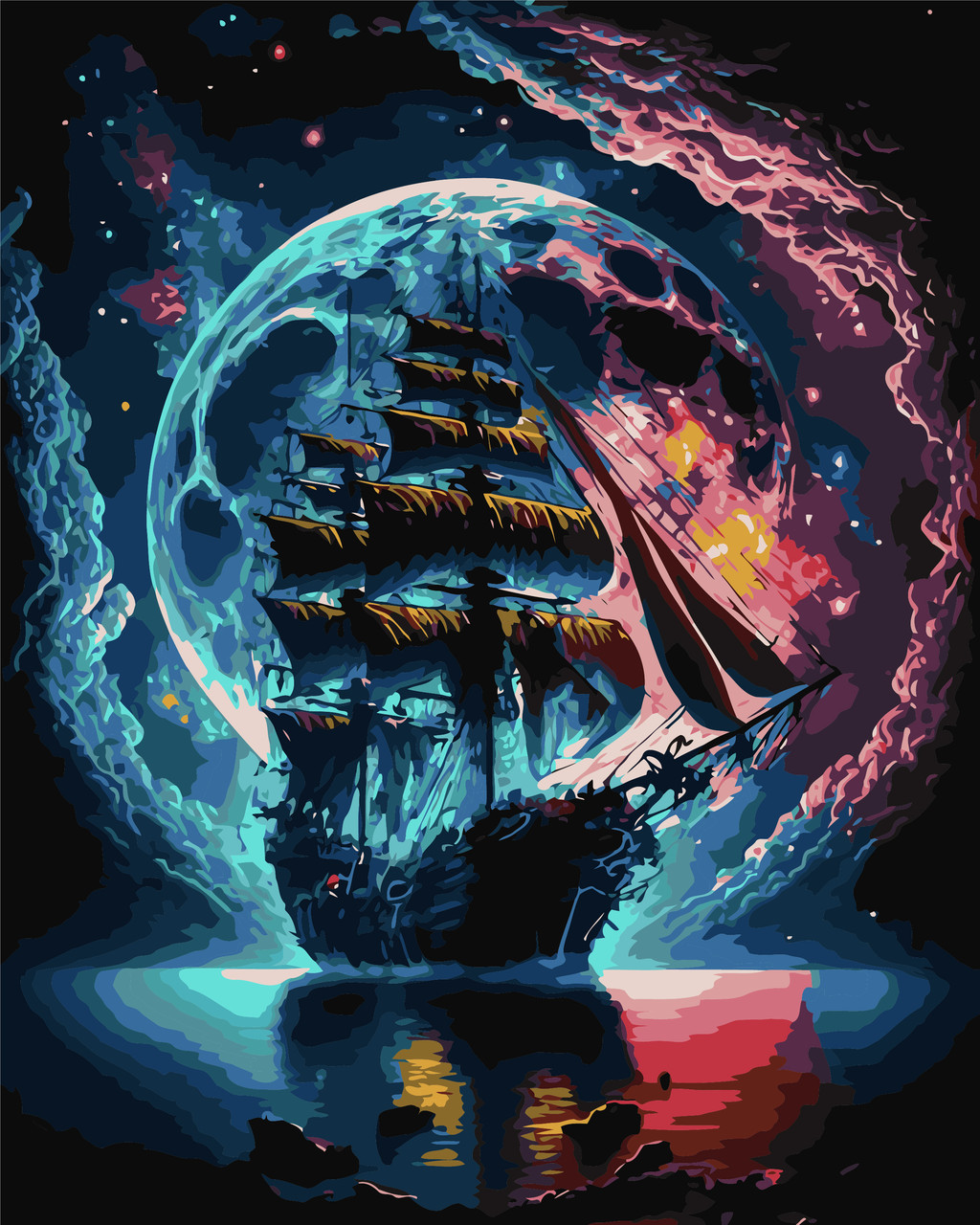 Картина за номерами 40×50 см Kontur. Піратський корабель під місяцем. DS0488