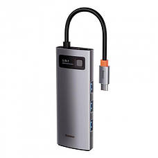 USB-Хаб Baseus Metal Gleam Series 5-in-1 30Hz Version (3xUSB3.0 + 4KHD + Type-C) gray, фото 4