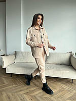 Костюм женский брючный замш на дайвинге цвет капучино 42-44, 46-48, 50-52 | Замшевый женский костюм Бежевый, XL-2XL