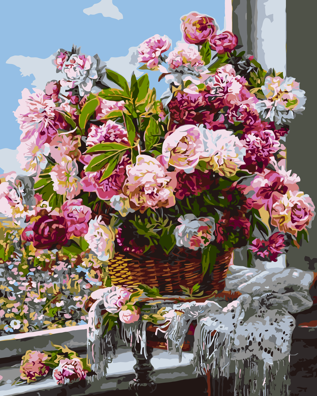 Картина за номерами 40×50 см Kontur. Корзина півоній. DS0494