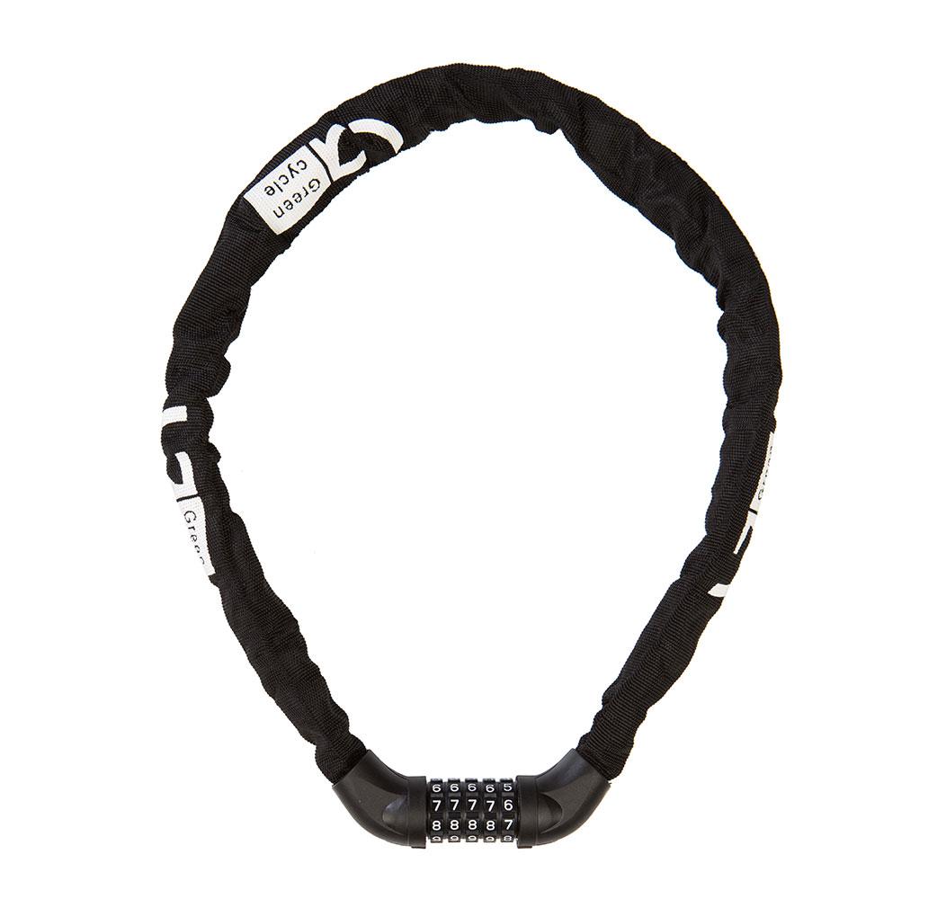 Замок Green Cycle GLK-361 ланцюг 6x100 з інтегрованим кодовим замком на 5 знаків у текстильній обоймі, чорний