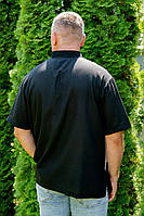 Черная льняная мужская вышиванка с тризубом. Рубашка-вышиванка на короткий рукав. Размер 3XL