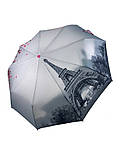 Парасолька жіноча напівавтомат TheBest 544 на 9 спиць з Ейфелевою вежею та квітами Сіро-рожевий, фото 2