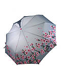 Парасолька жіноча напівавтомат TheBest 544 на 9 спиць з Ейфелевою вежею та квітами Сіро-рожевий, фото 3