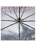 Парасолька жіноча напівавтомат TheBest 544 на 9 спиць з Ейфелевою вежею та квітами Сіро-рожевий, фото 4