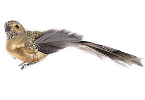 Декоративний птах на кліпсі 21см з декором із гліттера, колір - золотий 743-799 - 12 шт УПАКОВКА ТОВАР ВІД ВИРОБНИКА