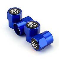 Ковпачки на ніпель авто з логотипом Kia Short Blue Кіа, 4 шт.