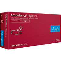 Перчатки латексные смотровые AMBULANCE® High Risk нестерильные не припудренные размер M 25 пар/уп RD10011003