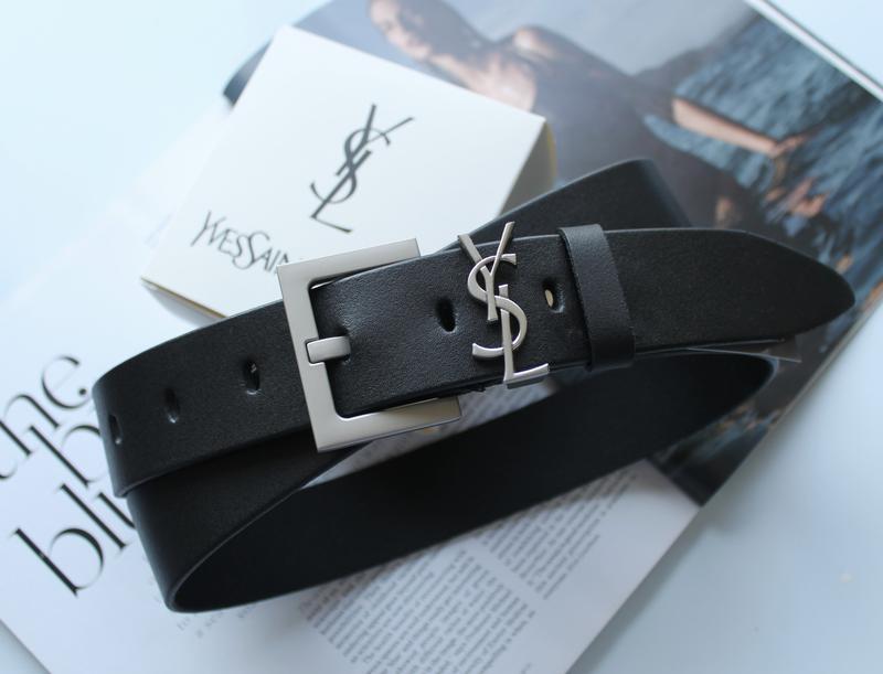 Жіночий ремінь ширина 3.8 см пряжка біле срібло Yves Saint Laurent чорний, фото 1