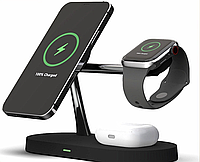 Бездротова зарядка Wireless Charger 3in1 для зарядки Iphone, Apple watch и airpods, 15W Чорна