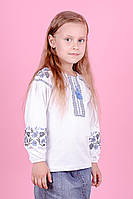 Вышиванка трикотажная для девочки подростка, белая блуза на девочку с длинным рукавом