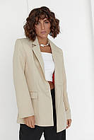 Пиджак женский длинный бежевого цвета с цветной подкладкой