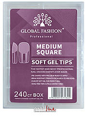 Гелеві типси для нарощування нігтів Global Fashion (Середній квадрат) 240 шт
