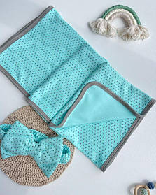 Дитяче покривало плед на виписку з пологового та прогулянок з новонародженим Горошок розмір 85х85 см Lari Ментоловий