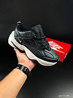 Жіночі кросівки Nike M2K Tekno чорні з білим, Шкіра Жіночі шкіряні кросівки на осінь Найк M2K Текно чорно-білі
