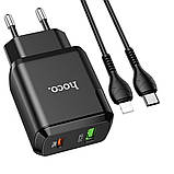 Мережевий зарядний пристрій HOCO N5 Favor dual port PD20W+QC3.0 charger set(C to iP) Black, фото 2