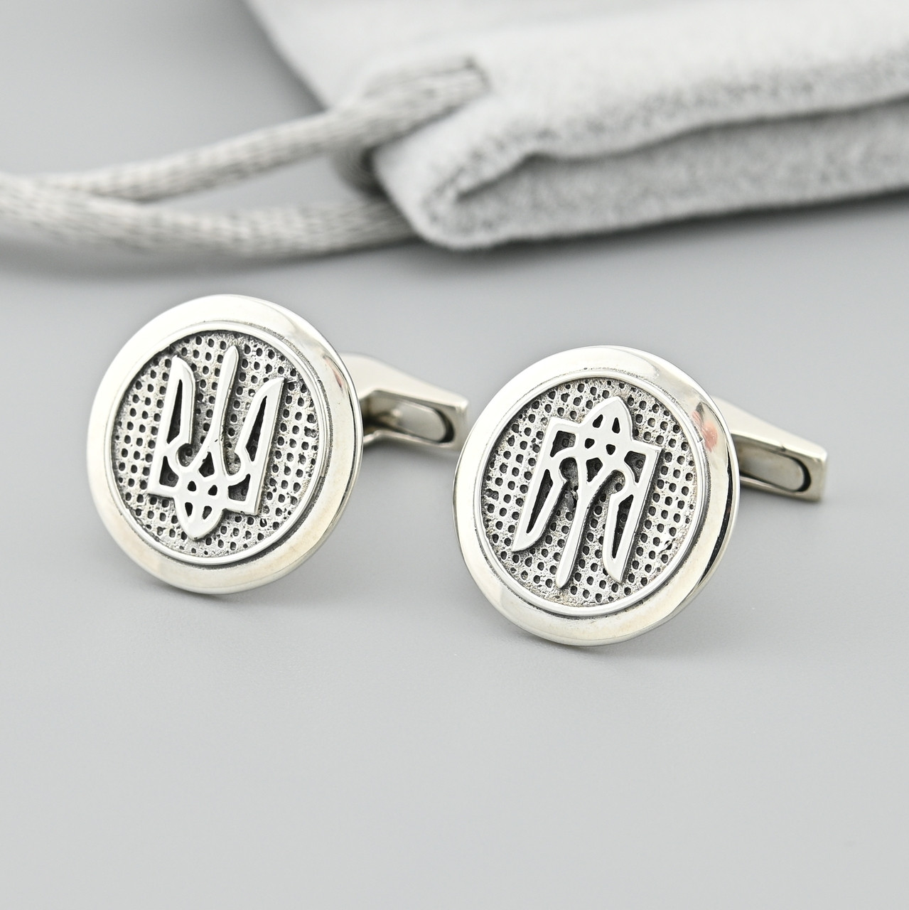 Срібні запонки Тризуб Україна БС7701з розмір 15х15 мм вага 6.3 г, фото 1