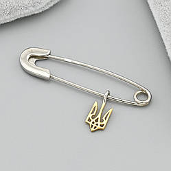 Срібна шпилька з підвіскою Тризуб Україна БС1925Б розмір 34х7 мм вага 1.1 г