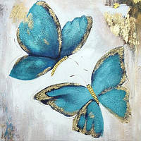 Алмазная мозаика (вышивка) Голубые бабочки, 30х30 см, полная выкладка, квадратные камни, без подрамника