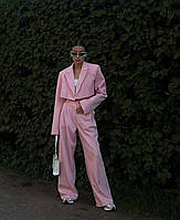 Женский костюм (укороченный пиджак + брюки палаццо) 42/44 из костюмки Розовый, 44/46