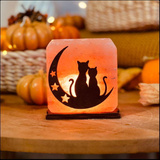 Соляна лампа нічник "Коти на Місяці" 1 кг Соляний настільний світильник (Гімалайська сіль)