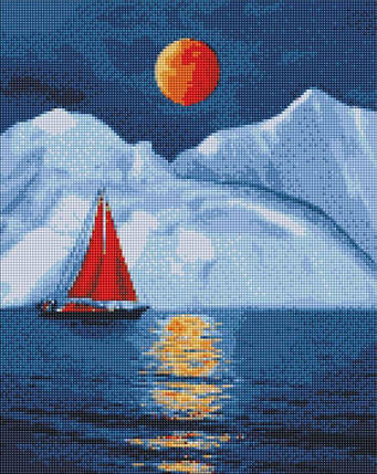 AMO7215 Діамантова мозаїка на підрамнику Червоний вітрильник, 40х50 см, фото 1