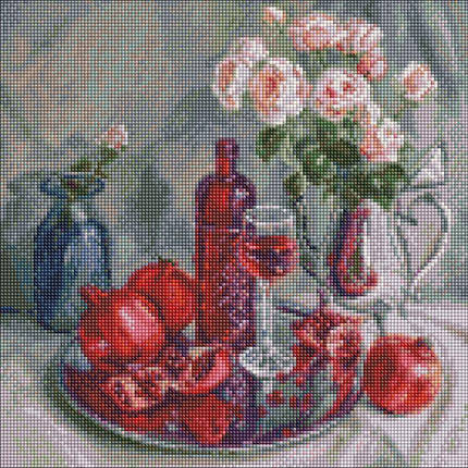 AMO7528 Діамантова мозаїка на підрамнику Гранатовий натюрморт 40 х 40 см, фото 1