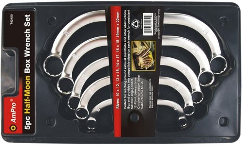 Набір ключів накидних "Півмісяць" (10-22 мм) 5 предметів AmPro T42450 (Тайвань), фото 1