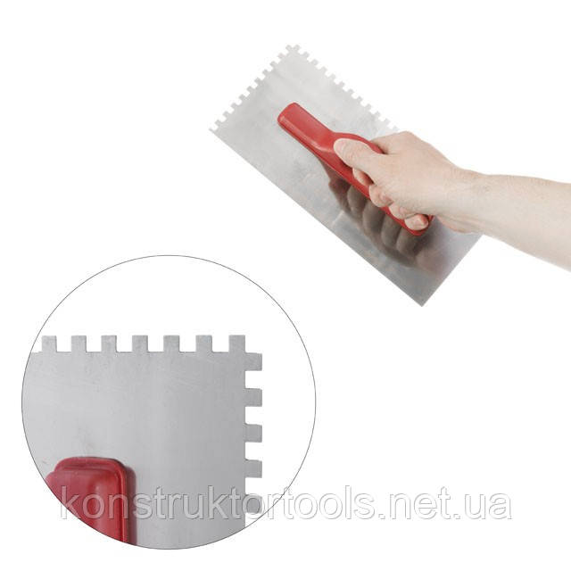 Терка гладилка нержавіюча, 130х280 мм, зуб 6х6 мм INTERTOOL KT-0005, фото 1