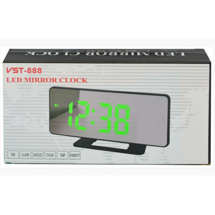 Зеркальные LED часы VST-888 Настольные с будильник и термометр (зеленая подсветка) Чёрные - фото 4 - id-p1911383047