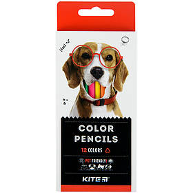Олівці кольорові 12кольорів тригранні Kite Dogs K22-053-1  //12шт/уп