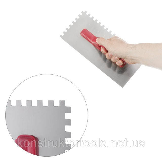 Терка гладилка нержавіюча, 130х280 мм, зуб 8х8 мм INTERTOOL KT-0006, фото 1