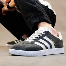 Чоловічі кросівки Adidas Gazelle осінь весна повсякденні сірі. Живе фото
