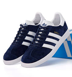 Чоловічі кросівки Adidas Gazelle осінь весна повсякденні сині. Живе фото