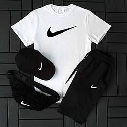 Чоловічий спортивний костюм Найк / демісезонний комплект Nike 4в1 чорні шорти футболка кепка бананка