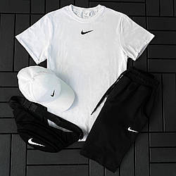 Чоловічий спортивний костюм Найк / демісезонний комплект Nike 4в1 шорти біла футболка кепка бананка