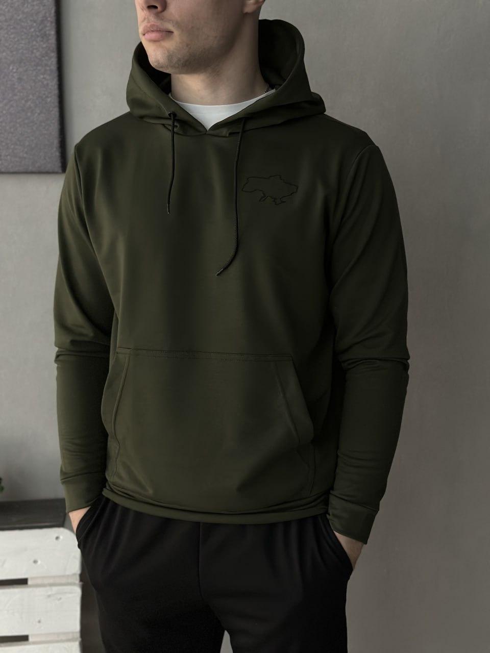 Худі демісезонне чоловіче з лого Мапа України двонитка хакі.