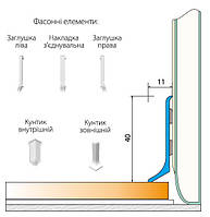 Плинтус алюминиевый накладной 40 мм