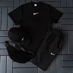 Чоловічий спортивний костюм Найк / демісезонний чорний комплект Nike 4в1 шорти футболка кепка бананка
