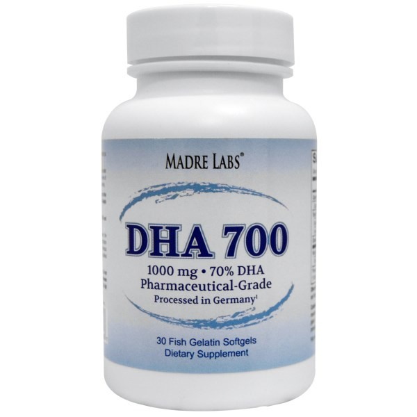 Риб'ячий жир з жирними кислотами, для серця, ДГК Madre Labs, DHA 700, 1000 мг, 30 капсул