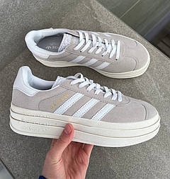 Жіночі кеди Adidas gazelle Platform кросівки  на платформі замшеві весна-осінь демісезонні (сірі). Живе фото