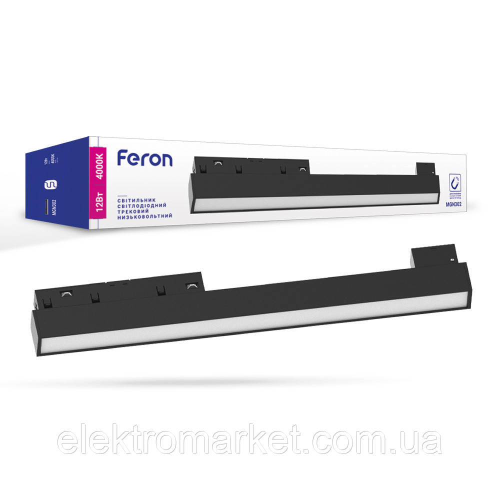 Магнітний трековий світильник Feron MGN302  12W чорний