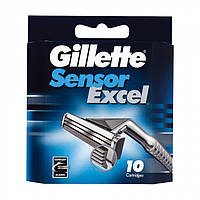 Сменные картриджи для бритья мужские Gillette Sensor Excel 10шт Кассеты Джилет Сенсор