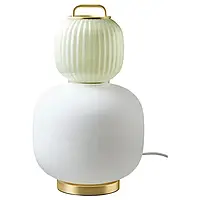 IKEA PILBLIXT(704.998.78), настольная лампа, белый/светло-зеленое стекло/металл, имитация золота
