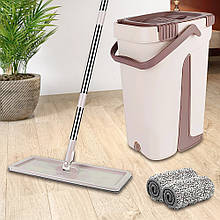 Набір для прибирання швабра з відром Scratch Cleaning Mop складна ручка автоматичний віджим 10 л, Бежевий