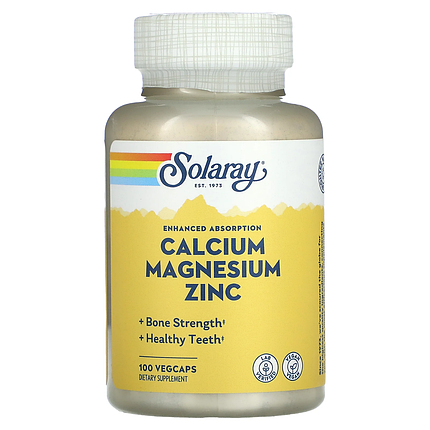 Solaray Calcium Magnesium Zinc 100 Veg Caps, фото 1