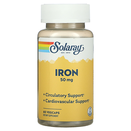 Залізо Solaray Iron 50 mg 60 Veg Caps, фото 1