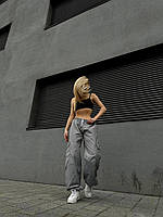 Женские брюки карго из плащевки канада 42/46 черного цвета Серый
